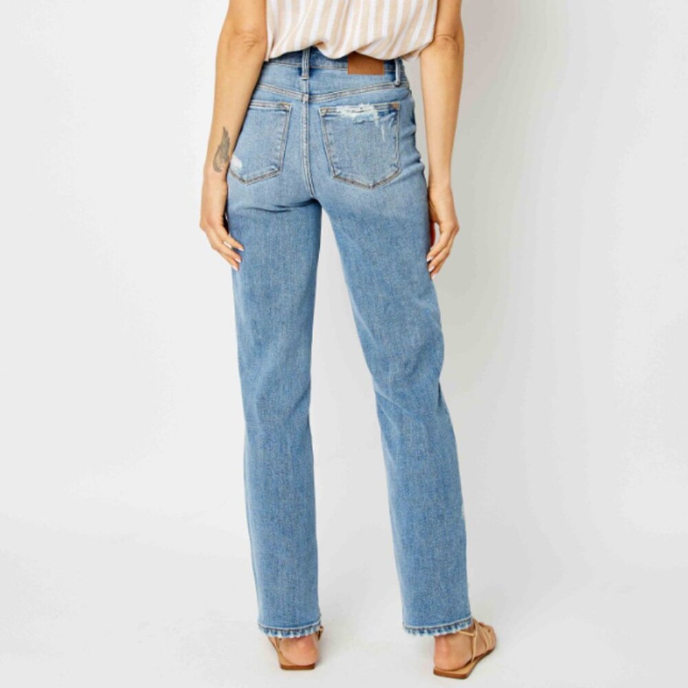 Judy Blue High Waist Straight Leg Jeans w/Heavy Destroy - Picture 3 of 3